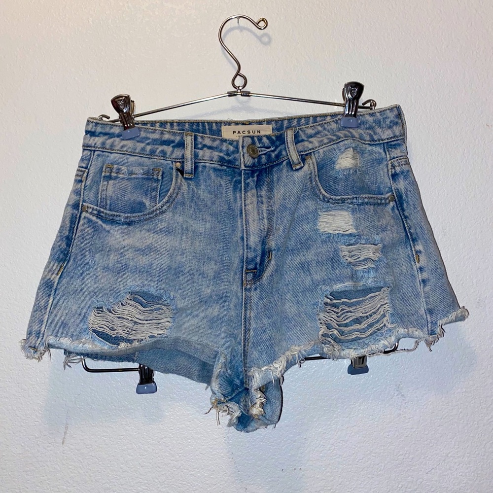 Pacsun High Rise Short Waist 27 Denim Ripped Short